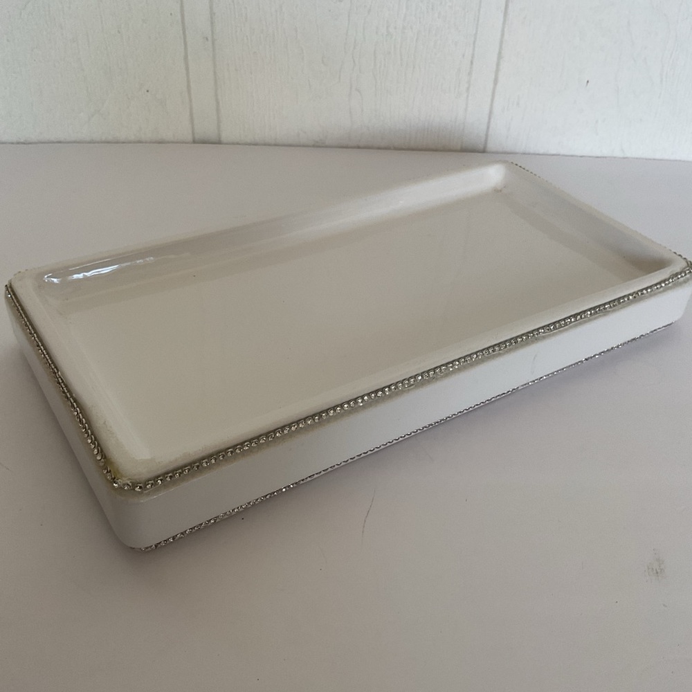 Nanette Lepore Ceramic Vanity Tray with Rhinestine Trim